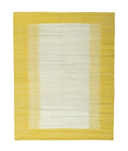Moderner Handgewebter Designer-Kelim – 200 x 155 cm – Wollteppich in Gelb & Creme