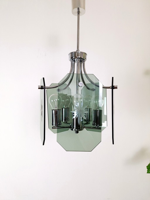 Large Mid-Century Chandelier / Vintage Pendant Light / Elegant Light Fixture / Yugoslavia 1970s / Hanging Lamp