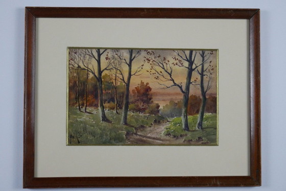Image 1 of François-Joseph GIROT. Autumn Landscapes. Pair of framed watercolors.