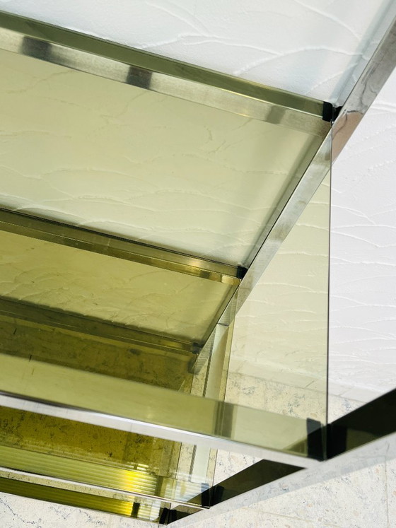 Image 1 of Designplank van chroom en rookglas in Italiaanse stijl uit de jaren 70.