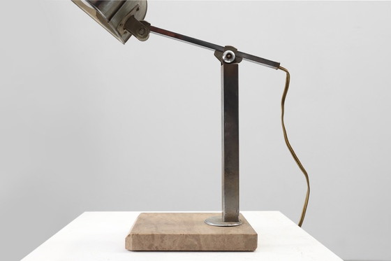 Image 1 of Art-déco-Schreibtischlampe aus Metall und Travertin im Industriestil, Belgien, 1930er Jahre