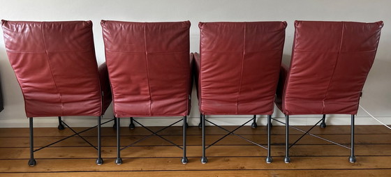 Image 1 of 4x Montis Chaplin Bordeaux leather chairs and solid wood table