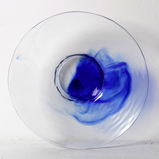 Vintage Blue Swirl Glass Fruit Bowl / Bormioli Rocco / Italy / 1990s