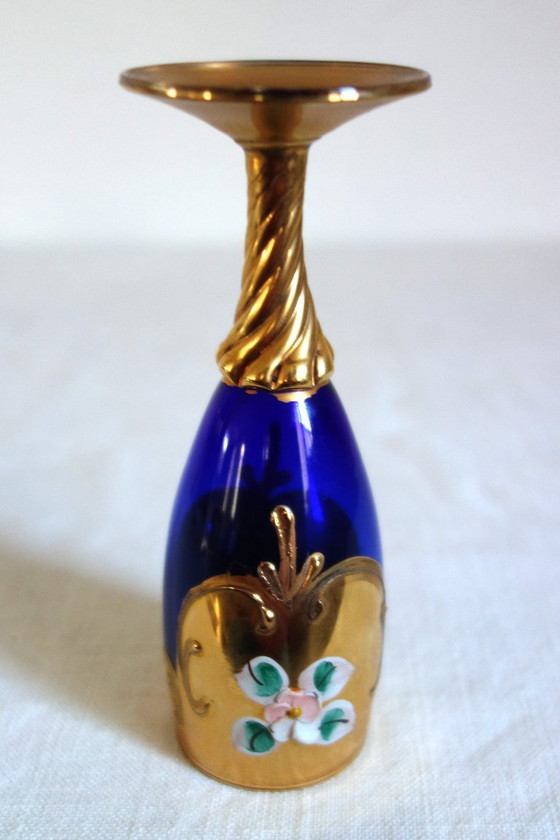 6 bicchieri da aperitivo Murano blu cobalto e oro vintage, Bicchieri e caraffe (foto 9 di 11)