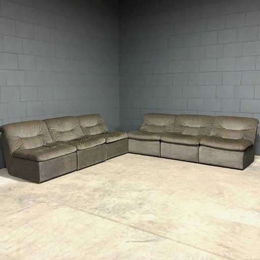 Mid-century modular sofa – velvet pepita fabric – 1970s