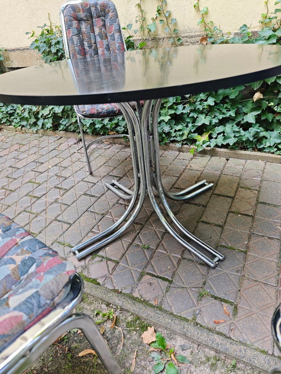 4x Stoelen en 1 Tafel Bauhaus Chroom Midcentury Retro Vintage Metalen Freischwinger Stoel Gastone Rinaldi (photo 9 of 10)