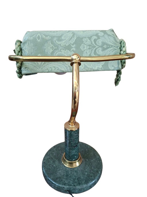 Vintage Desk Lamp in Green Marble and Brass, One-of-a-kind, Handcrafted, 1980s