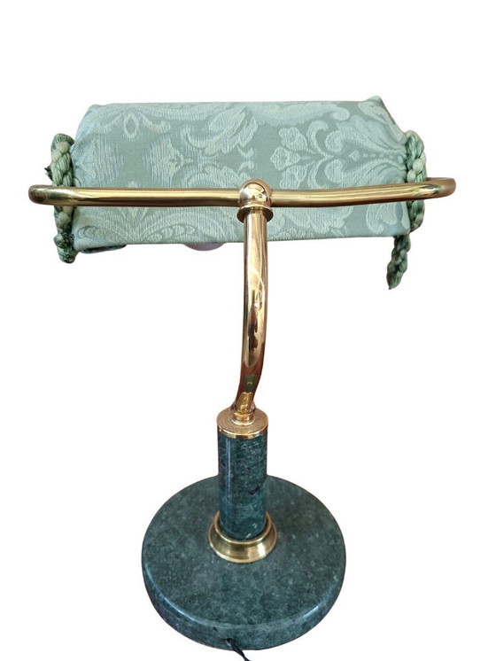 Image 1 of Vintage Desk Lamp in Green Marble and Brass, One-of-a-kind, Handcrafted, 1980s