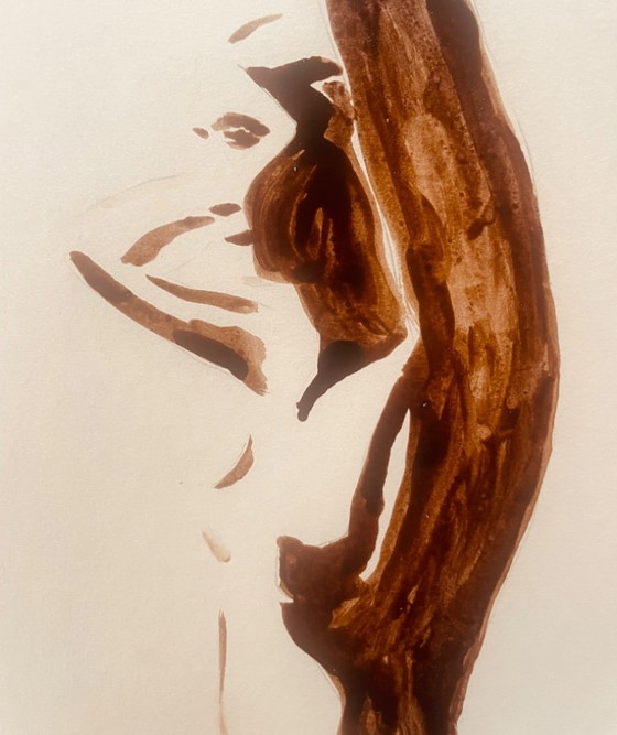 Monochrome Painting Brown Earth Wabi Sabi Female Portrait “Play of Shadows” – Paintings & Drawings, Paper (photo 5 of 8)
