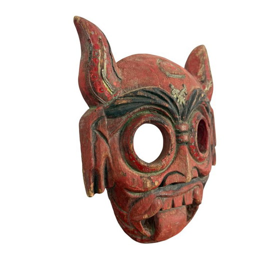 Decoratief houten masker, rood, Decoratieve objecten, Vintage (foto 2 van 5)