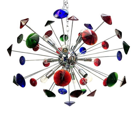 Image 1 of Italian Handmade Murano Glass Multicolor Sputnik Chandelier