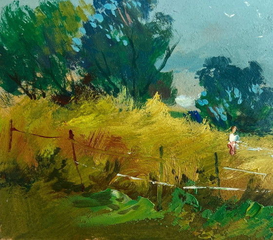 Image 1 of Origineel olieverfschilderij: Zomerlandschap in de natuur, de warme adem van het veld.
