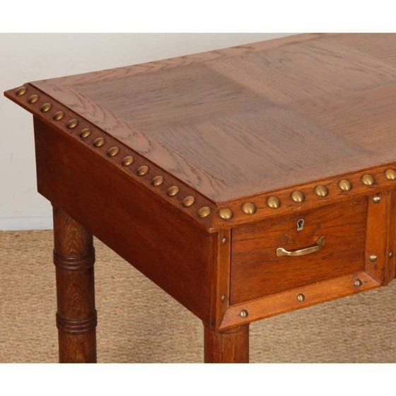 Image 1 of Bureau en chêne et laiton dans le goût de Charles Dudouyt, 1940