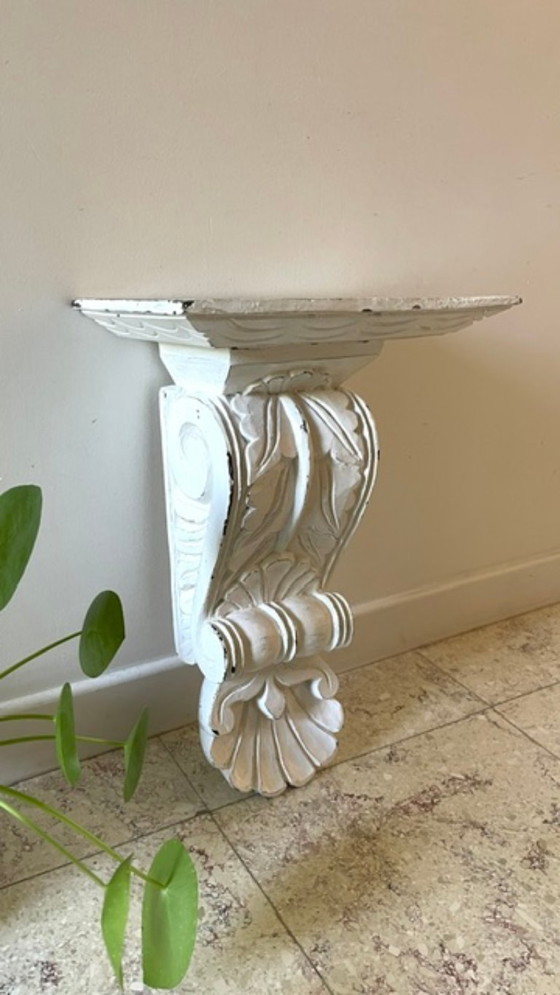 Patinated White Wall Console Shelf – Shelving unit, Wood (photo 25 of 35)