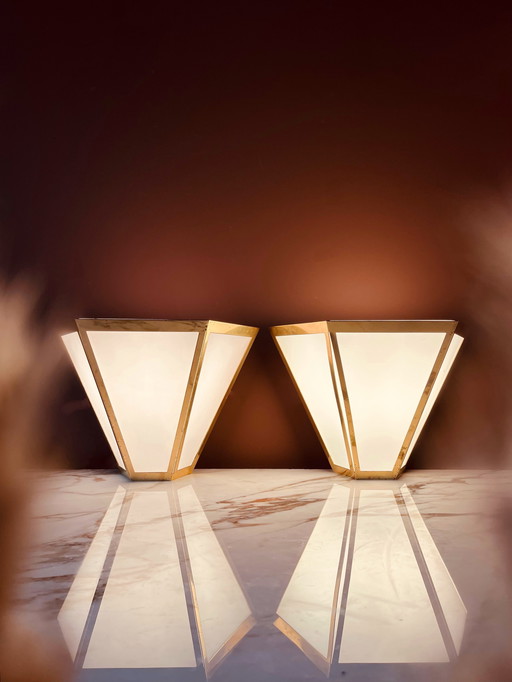 Set de 2 lampes murales dorées par Glashütte