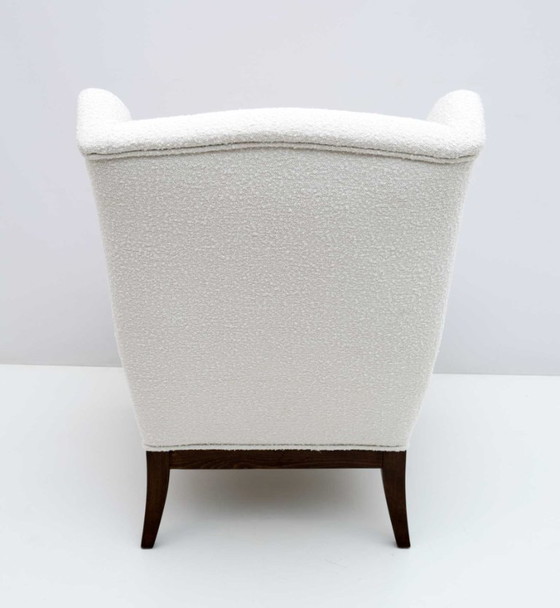 Image 1 of Paolo Buffa Mid-Century Modern Italian Walnut and Coating Boucle Armchair, 1950s