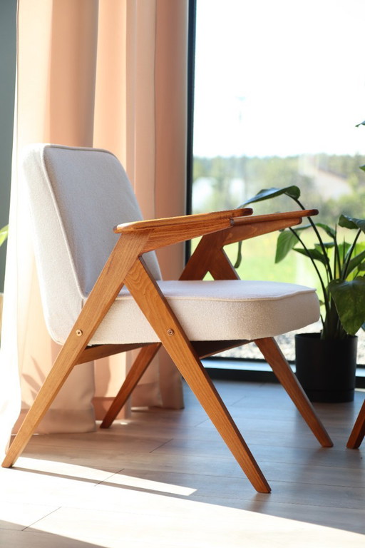 Mid Century Sessel Vintage Lounge Sessel in weißem Boucle Satz von 2 Stühlen