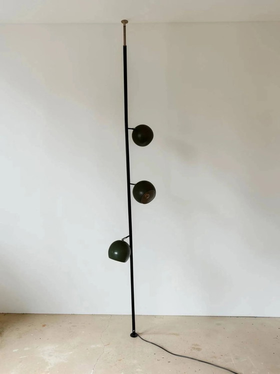 Driekoppige "eyeball" vloer-tot-plafond lamp, mid-century modern. – Vloerlampen, Metaal, Mid Century Modern (photo 8 of 8)
