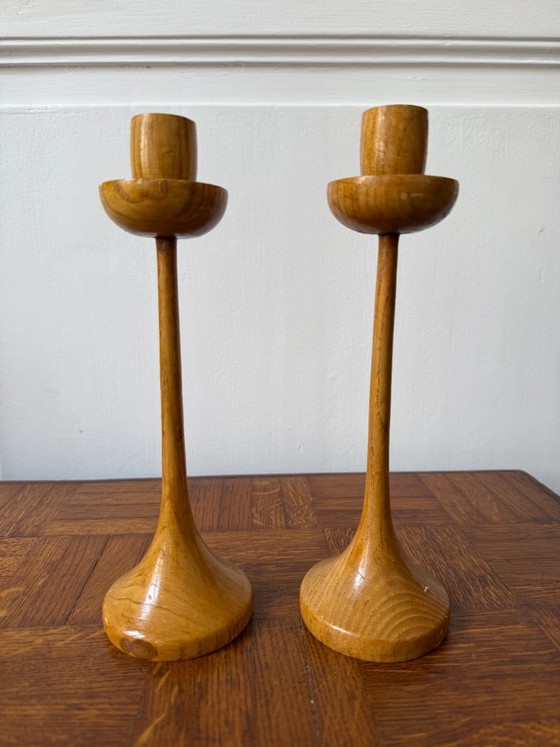 Image 1 of Coppia di portacandele in legno