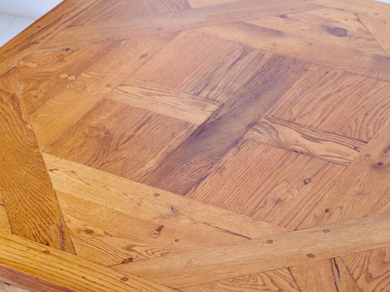 Image 1 of Solid oak coffee table, Aremberg parquet pattern, 19th century