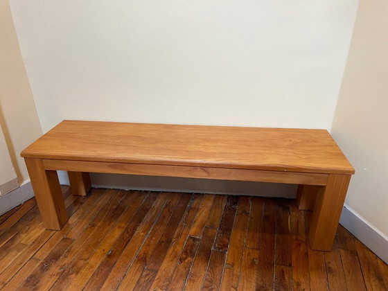 Image 1 of Massief grenen bank, honingkleurige wasafwerking, 140x38x45 cm, vintage eetkamerbank