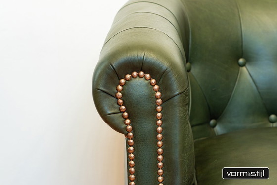 Image 1 of Gecapitonneerde Chesterfield Clubfauteuils in Dik Zadelleer/Rundleer