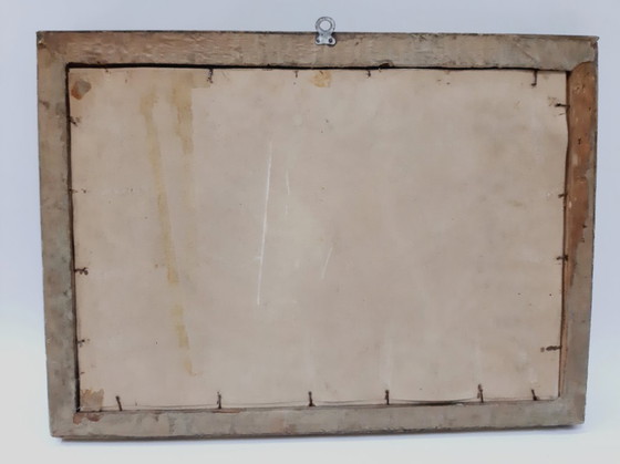 Image 1 of Stampa antica in legno con cornice, cavalli in inverno