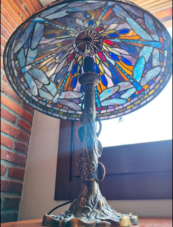 Tiffany Table Lamp – Dragonfly Model – Bronze Base – Crystal (photo 9 of 12)