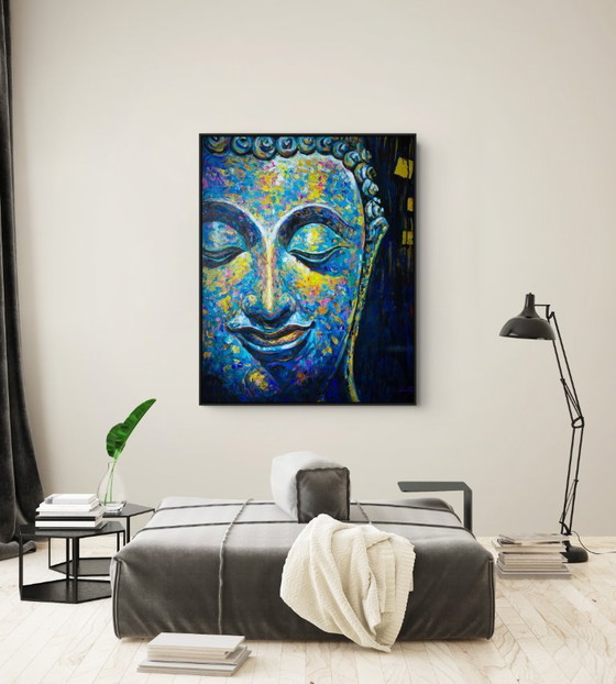 Image 1 of Unique hand-painted Buddha painting “Ocean of Calm” – Seksak Jaichumchen – 100×120 cm