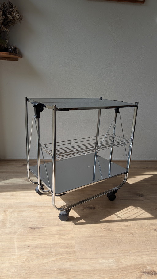 Küchenwagen aus Chrom, Servierwagen im Mid-Century-Stil