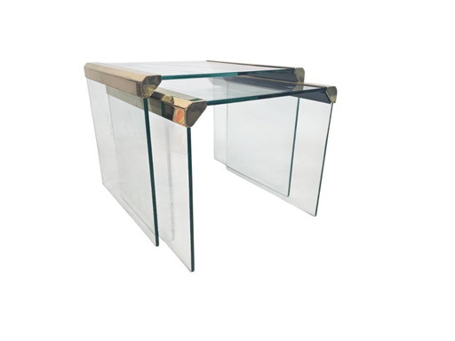 Pierangelo Galloti & Radice - 'T35' - set of 2 side tables - glass - brass - Italy - 70s