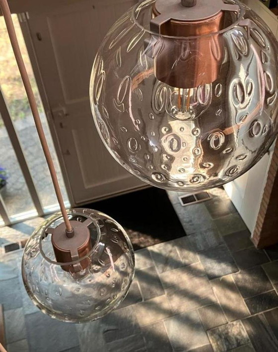 Image 1 of  design hanglamp cluster 5 kristalglas bollen met druppel effedruppel effect. anglamp