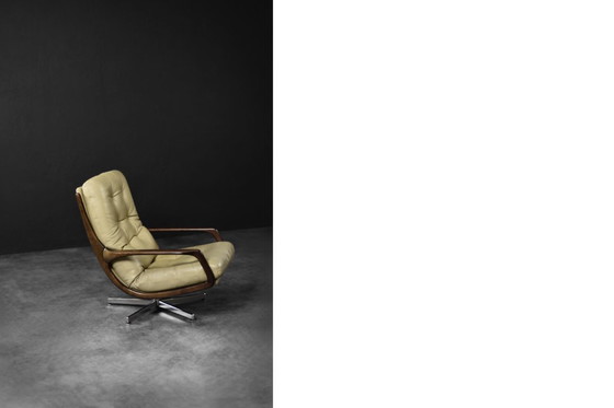 Image 1 of Vintage Mid-Century German Modern Leather Swivel Armchair by Eugen Schmidt for Soloform, 1960s