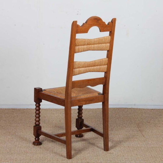 Image 1 of Ensemble de 6 chaises paillées et chêne massif, 1940