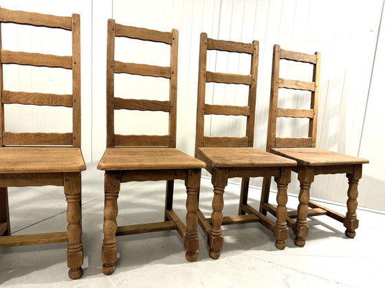 Image 1 of 6 sillas de comedor rústicas antiguas de roble con respaldo alto, década de 1900