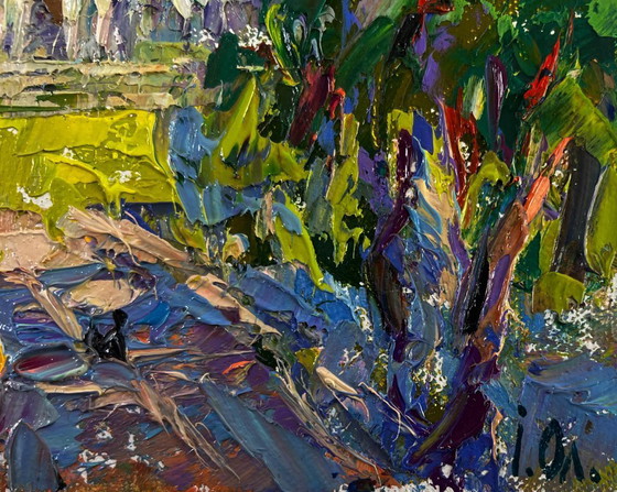 Image 1 of Original Oil Painting Summer Church Landscape Peace of the park