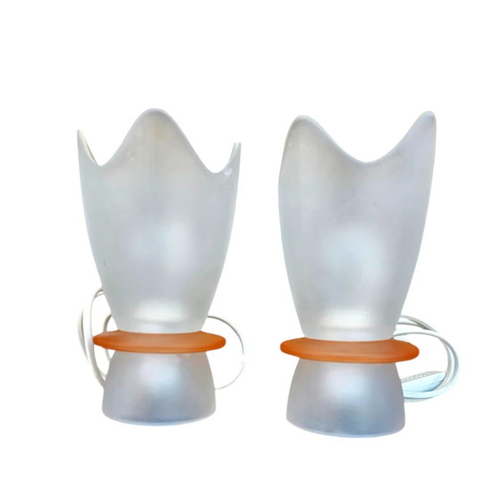 Coppia di Lampade da tavolo Villeroy & Boch a forma di tulipano con paralumi in vetro lattimo satinato, anni (photo 5 of 6)