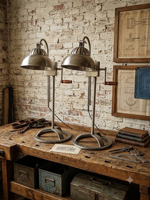 Two Beautiful Gutmann Factory Vintage Table lamps! – tafellampen, polished steel, Iron