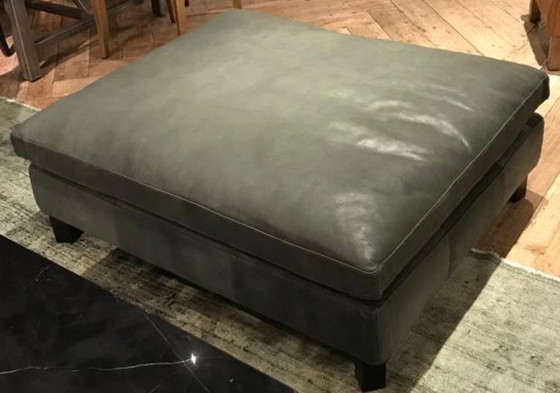 Image 1 of Timothy Oulton Lux Footstool/Ottoman–Tomahawk Pewter Leather