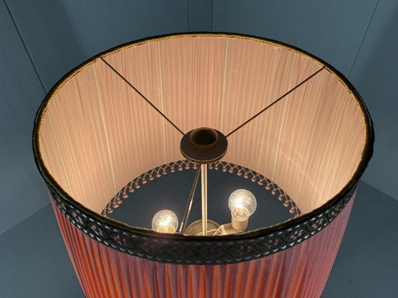 Image 1 of Austrian brass floor lamp with pleated lampshade 1940-50s