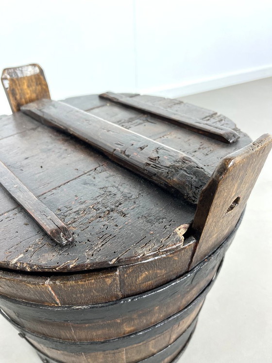 Image 1 of Antique, rustic wooden barrel with lid, Sweden, 1920s.