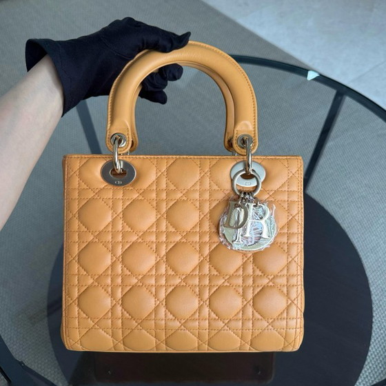 Image 1 of DIOR LADY MEDIUM - CANNAGE LAMBSKIN CARAMEL GOLD HARDWARE STRAP