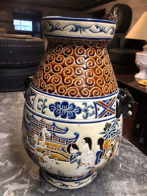 Image 1 of Polychrome ceramic vase in glazed stoneware