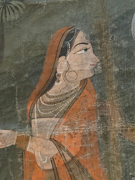 Antikes Pichwai-Tempeltuch mit Krishna und Gopis – Indien, ca. 1880–1900 – Gemälde & Zeichnungen, Other (photo 3 of 5)
