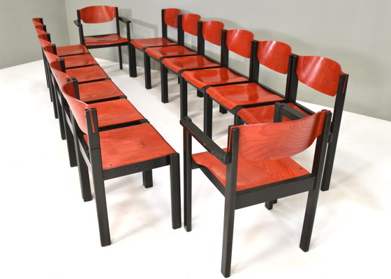 14x Italian Postmodern Stacking Chairs in Sottsass Memphis Style - Italy, 1970's, Dining chairs, Metal, Red (photo 5 of 20)