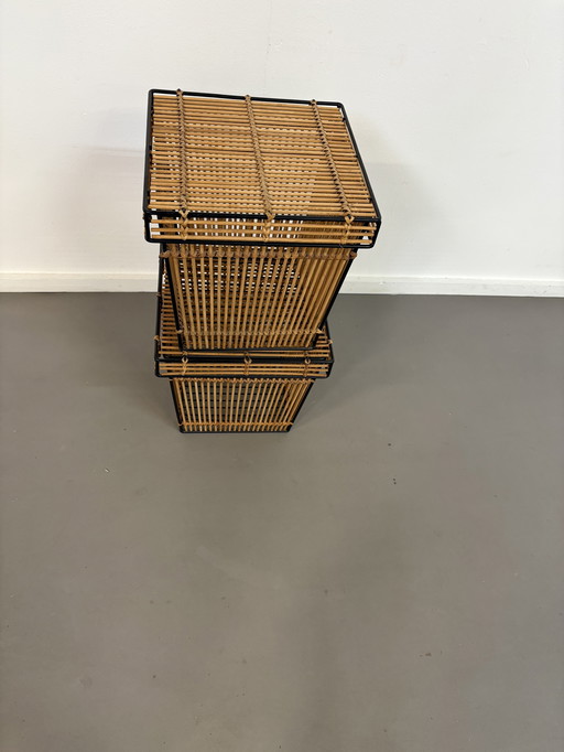 2 Rohé Noordwolde Storage Box Rattan e Metallo anni '50