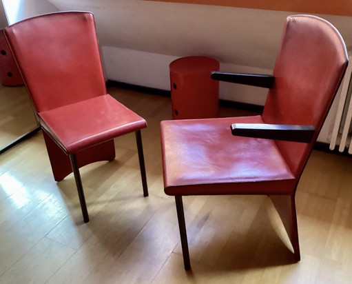 2 Rote Zanotta „Armada“ Leder Stühle Andrea Branzi Italien 80er