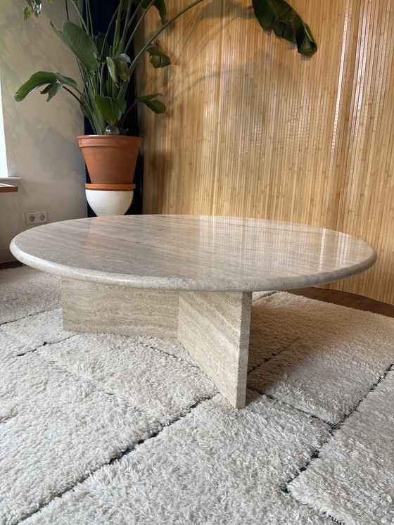 Image 1 of Vintage Xl Round Travertine Coffee Table