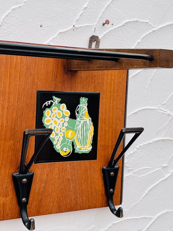 Image 1 of Vintage 1960s wooden wall-mounted coat rack with mirror