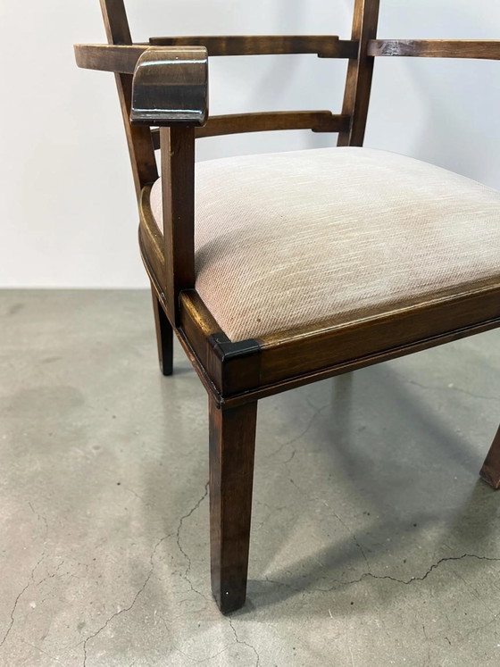 Mid Century Fauteuil Set, 2x Notenhouten Vintage Fauteuils Jaren 40 | Gestoffeerde Houten Stoelen B&F – Wood (photo 7 of 14)
